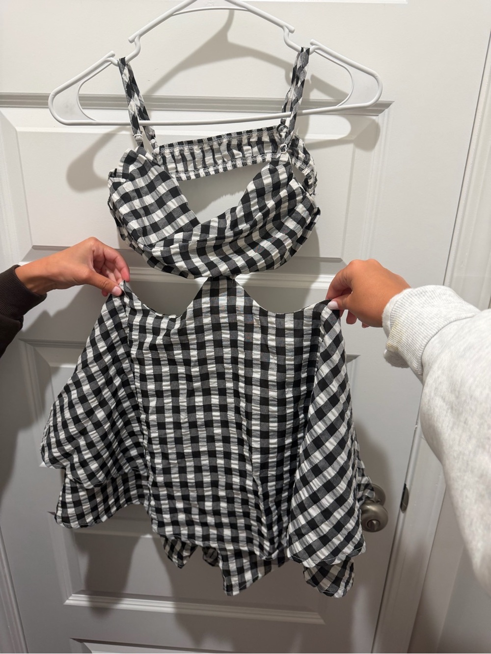 SHEIN Black & White Gingham Mini Dress with Cutout